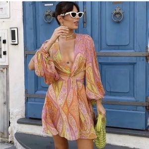 Zara Paisley Cut Out Mini Dress Pink Size Large